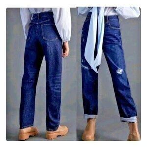 Pilcro Anthropologie Jeans Barrel The Bow Boyfriend Distressed Dark Wash size 27